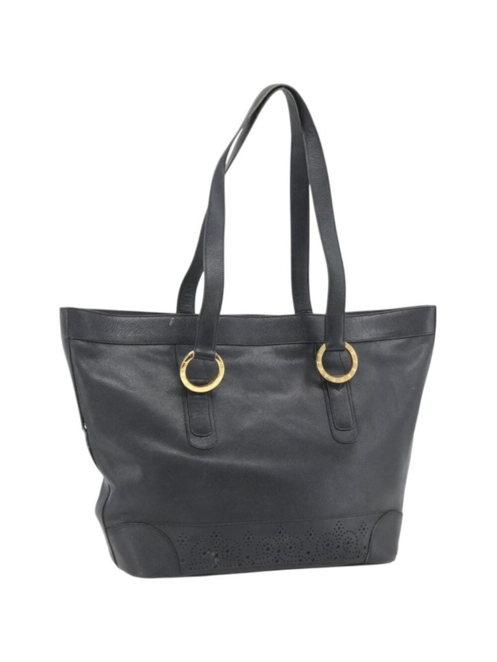 TIFFANY&Co. Tote Bag Leather Black Gold